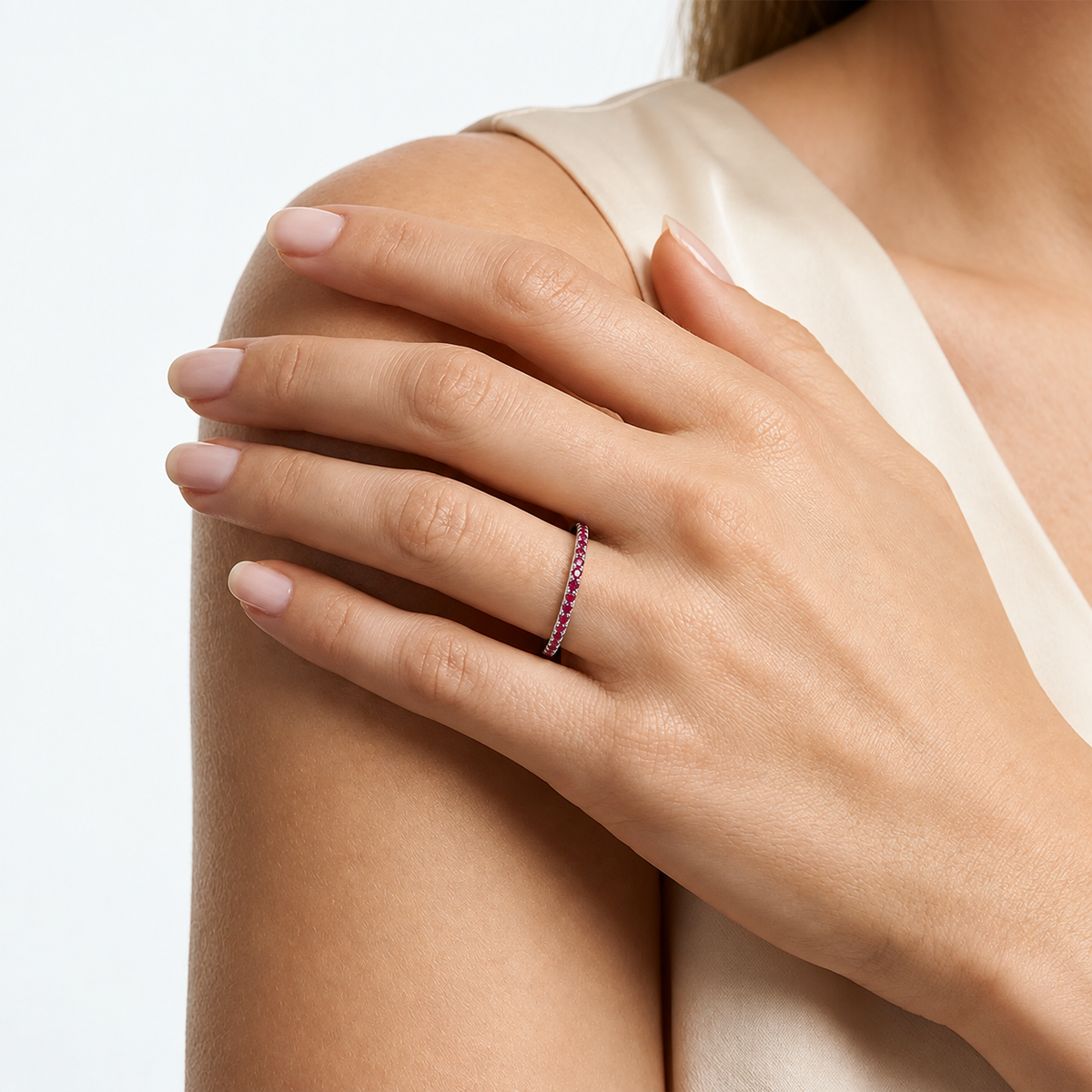 Genuine Ruby French U-Pavé Stackable Ring