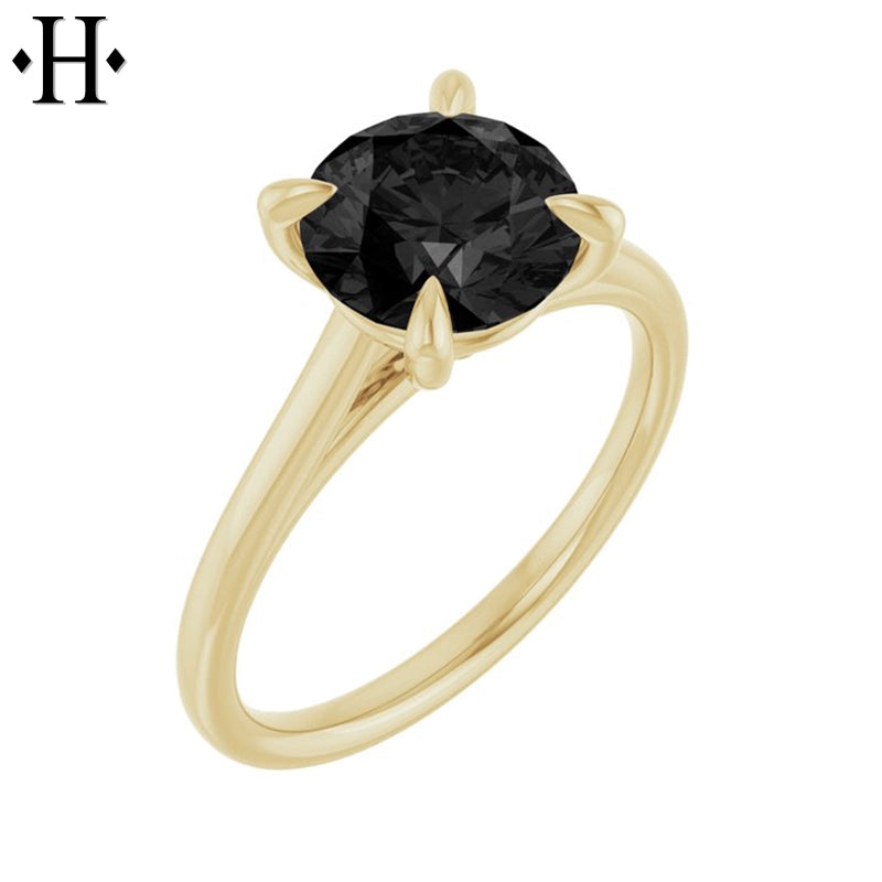 1.00ctr-2.00ctr Round Cut Black Moissanite Ring Tailor Made