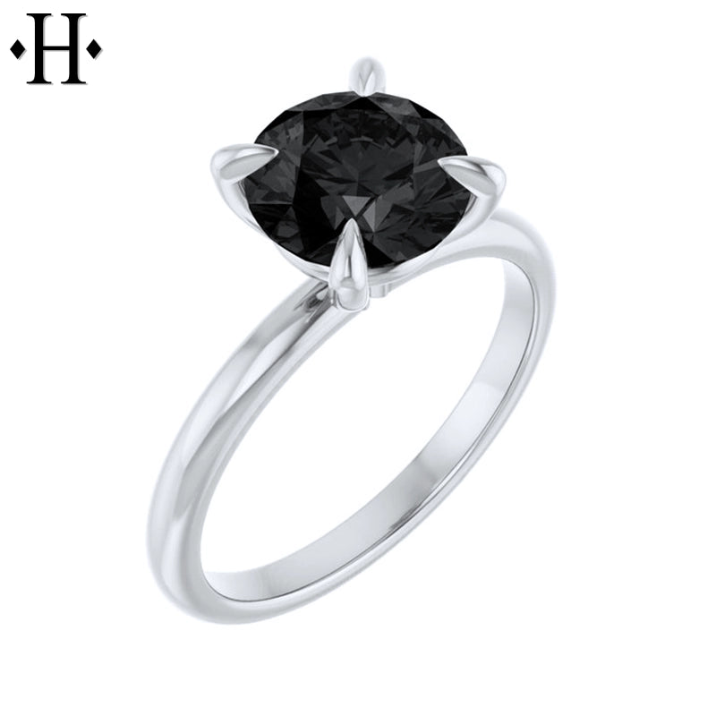 1.00ctr-2.00ctr Round Cut Black Moissanite Ring Tailor Made
