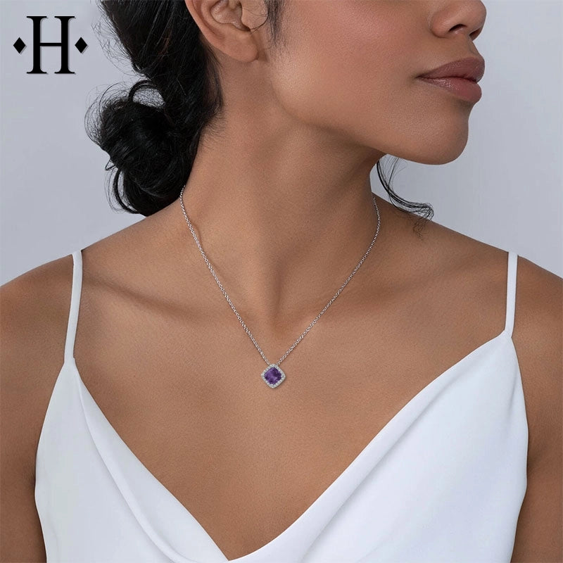 Genuine Amethyst & Diamond Necklace