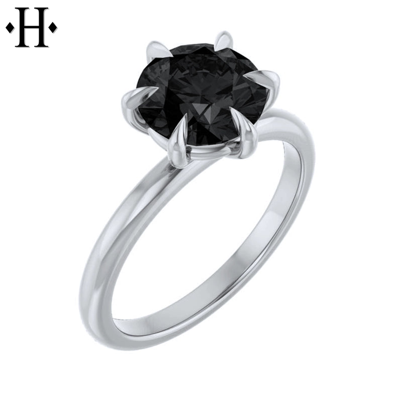1.00ctr-2.00ctr Round Cut Black Moissanite Ring Tailor Made
