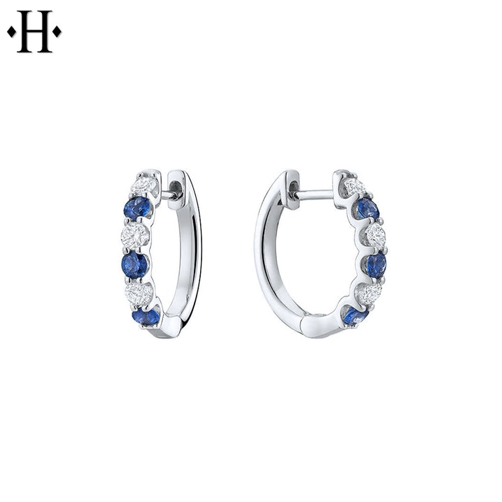 14kt Sapphire & Diamond Hoop Earrings