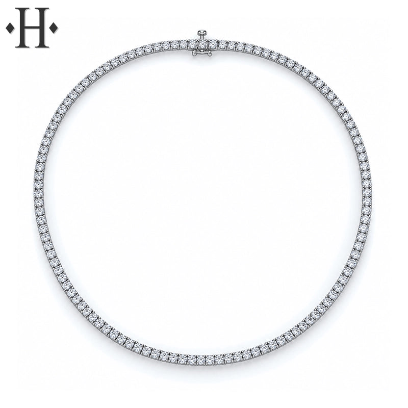Platinum-Silver 13.00cts Lab Grown Diamond Riviera Necklace