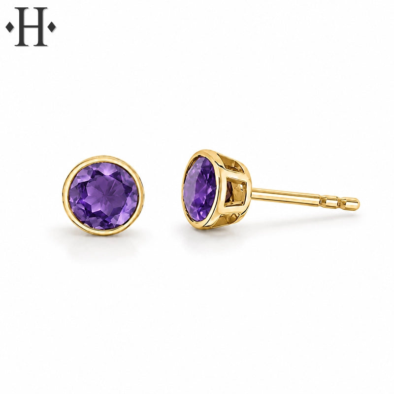 10kt Genuine Amethyst Bezel Set Earrings