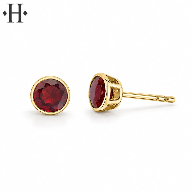 10kt Genuine Garnet Bezel Set Earrings