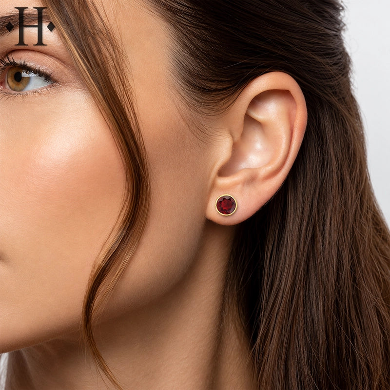 10kt Genuine Garnet Bezel Set Earrings
