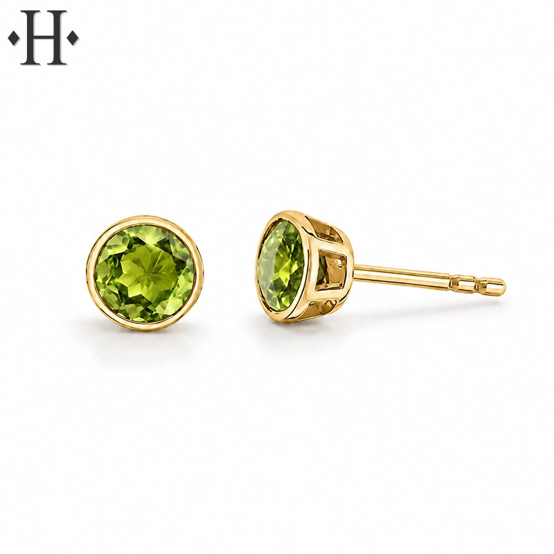 10kt Genuine Peridot Bezel Set Earrings