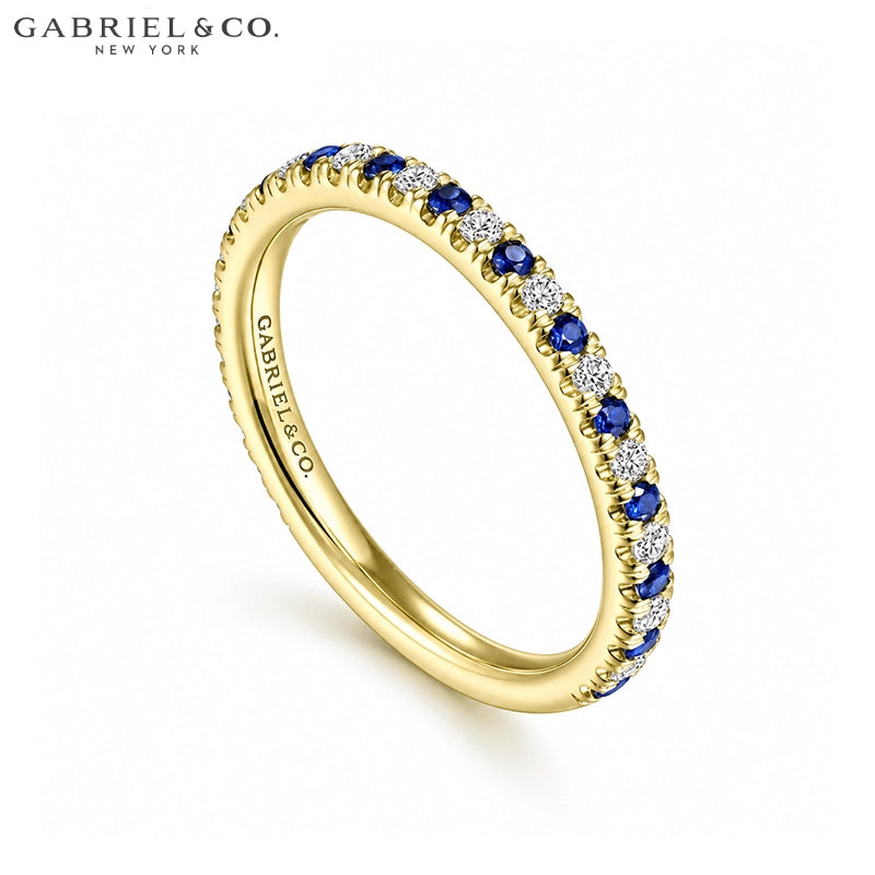Genuine Sapphire & Natural Diamond French U-Pavé Ring 1.9mm