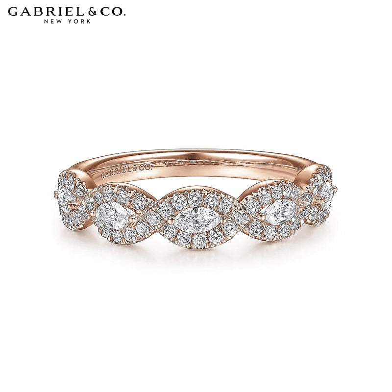 0.50ctw Natural Marquise Diamond French Pavé Halo Ring 4.5mm