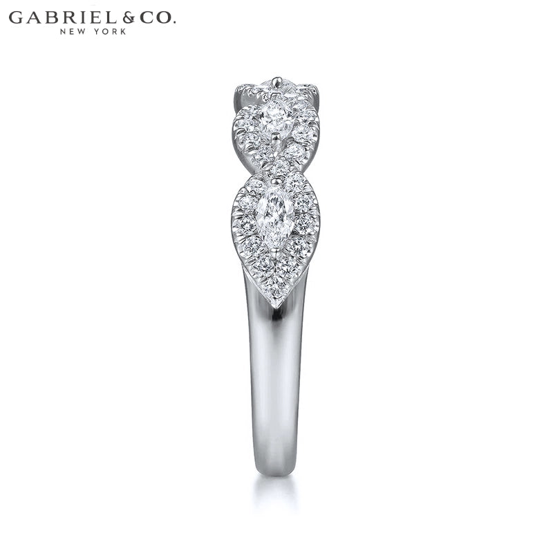 0.50ctw Natural Marquise Diamond French Pavé Halo Ring 4.5mm
