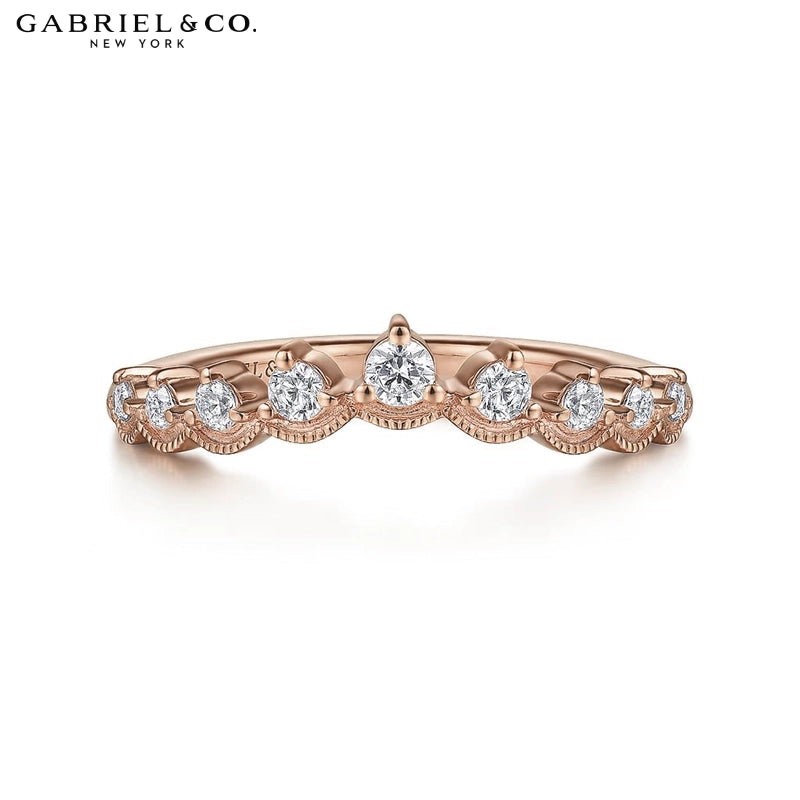 0.20ctw Natural Diamond Vintage Milgrain Tiara Ring 1.6mm