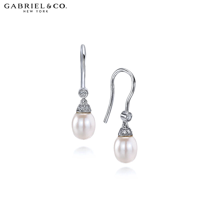 14kt Genuine Pearl & Diamond Drop Earrings