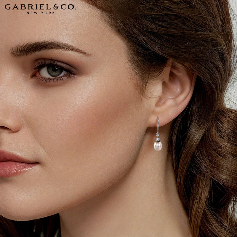 14kt Genuine Pearl & Diamond Drop Earrings