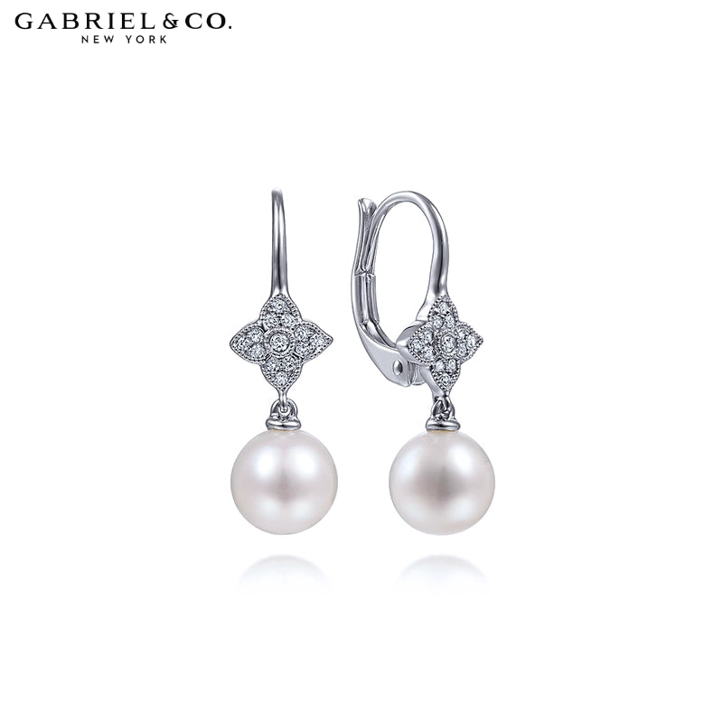 14kt Genuine Pearl & Diamond Drop Earrings