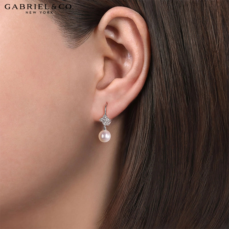 14kt Genuine Pearl & Diamond Drop Earrings