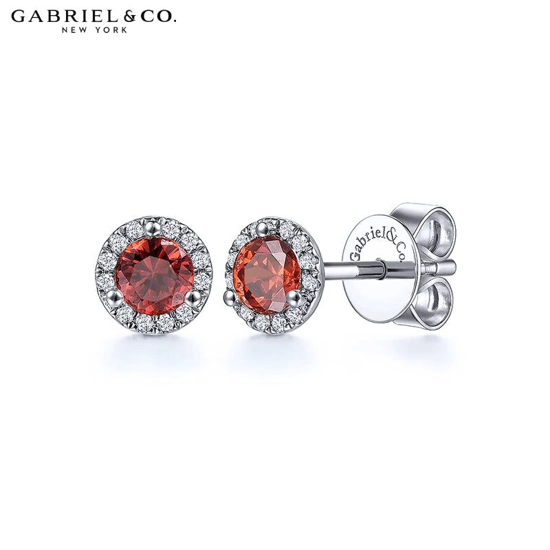 14kt Genuine Garnet & Diamond Halo Earrings