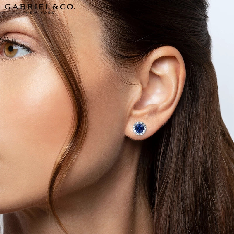 Genuine Sapphire & Diamond Halo Earrings