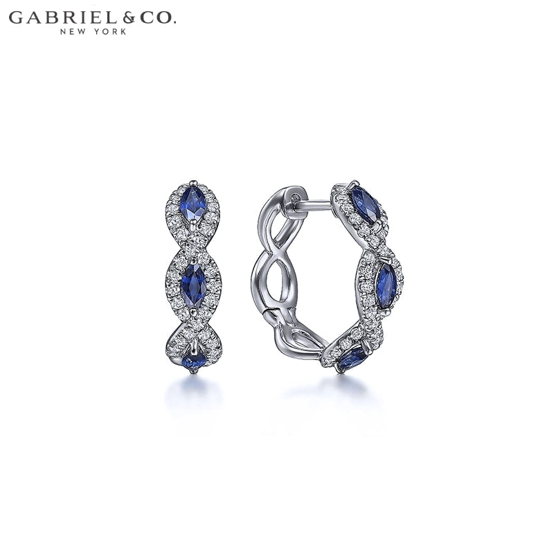 Genuine Sapphire & Diamond Halo Hoop Earrings