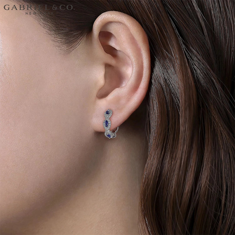 Genuine Sapphire & Diamond Halo Hoop Earrings