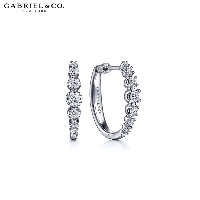 Natural Diamond Locking Oval Hoop Earrings 20mm