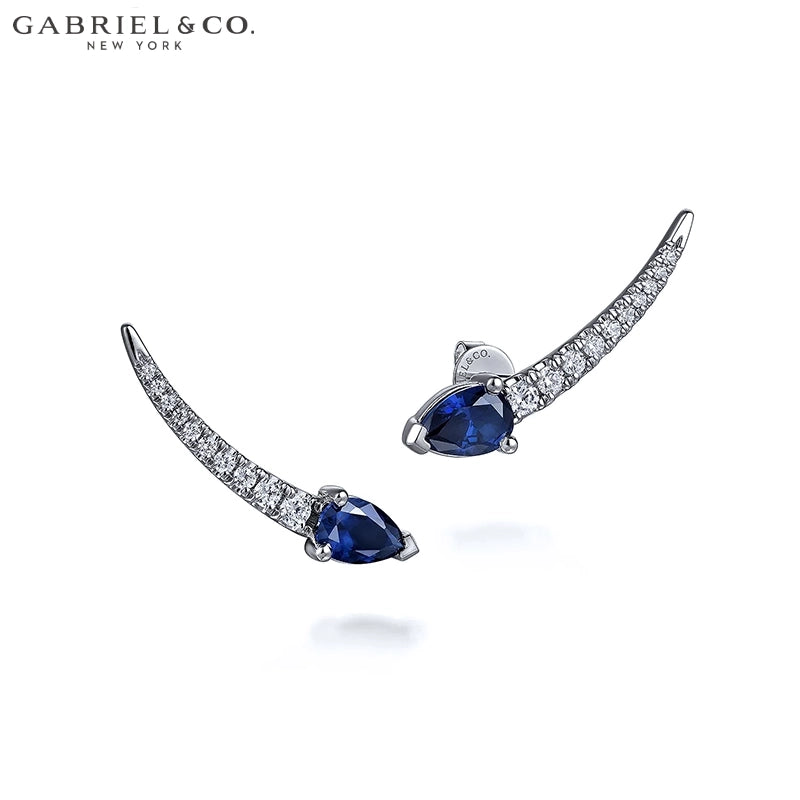 14kt Genuine Sapphire & Diamond Climber Earrings