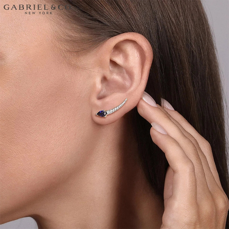 Genuine Sapphire & Diamond Climber Earrings