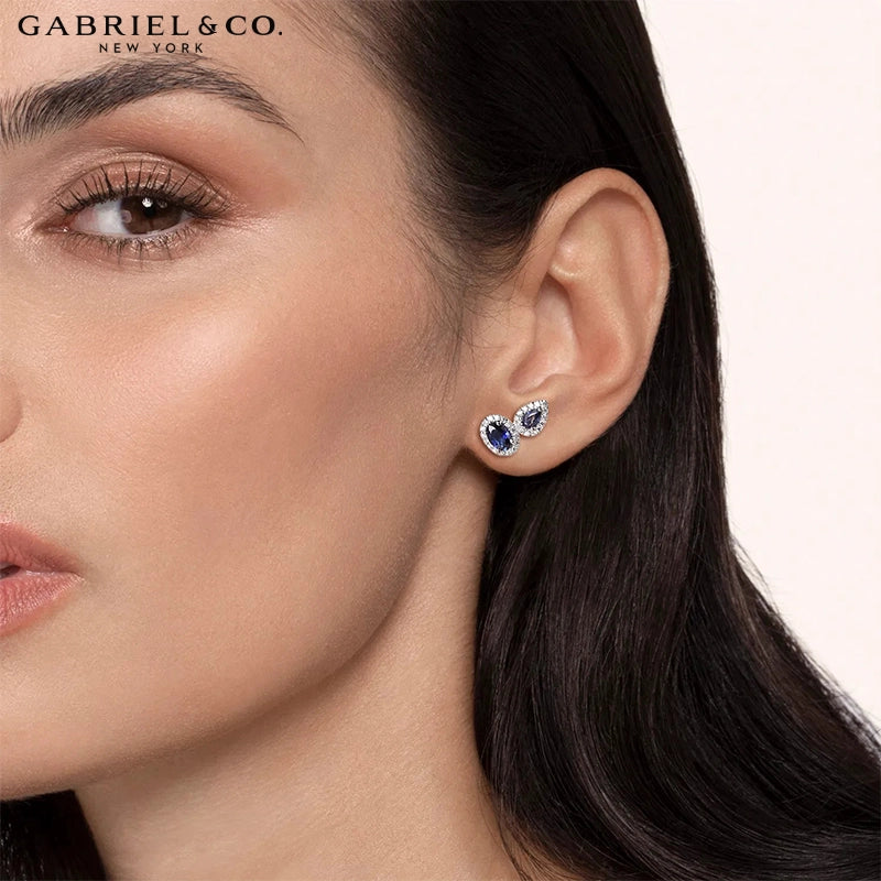 14kt Genuine Sapphire & Diamond Toi et Moi Earrings