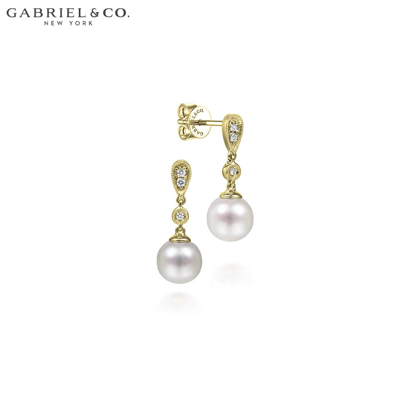 14kt Genuine Pearl & Diamond Drop Earrings