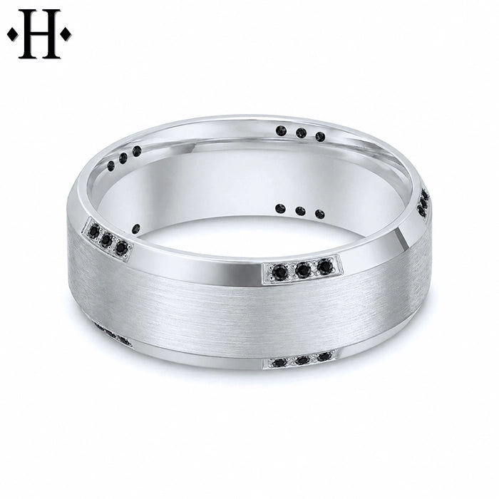 Genuine Black Diamond Carved Ring 8mm
