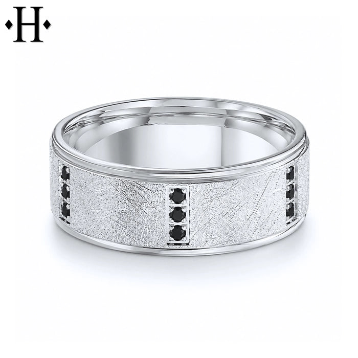 Genuine Black Diamond Carved Ring 8mm