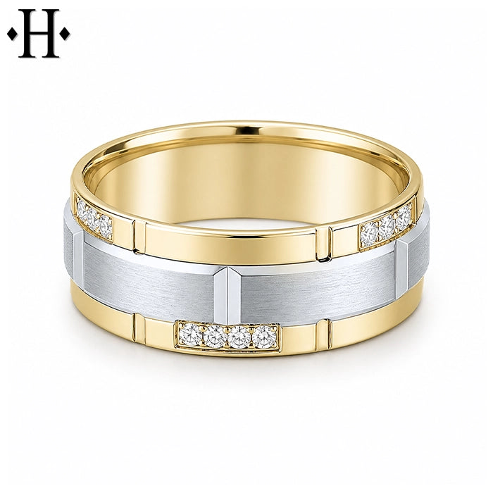 Natural Diamond Carved Ring 8mm