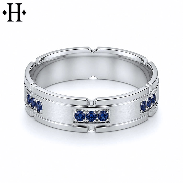 Genuine Sapphire Carved Ring 6mm