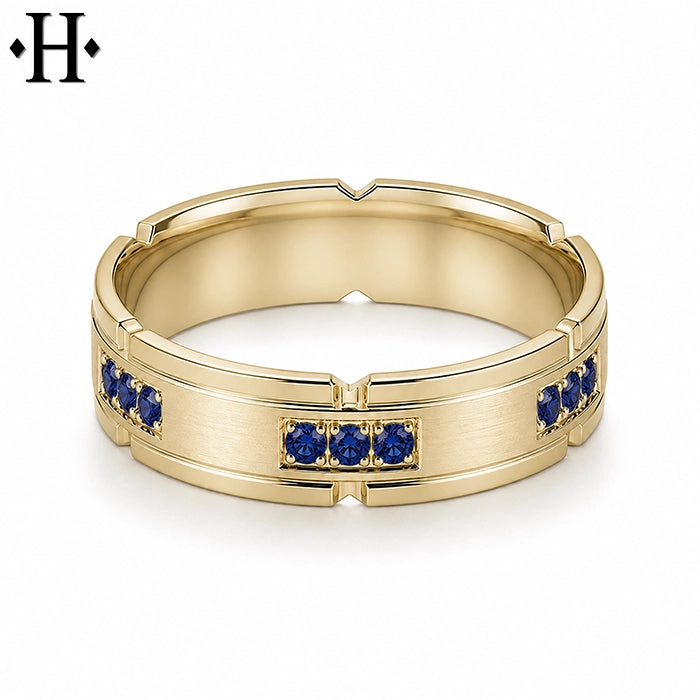 Genuine Sapphire Carved Ring 6mm