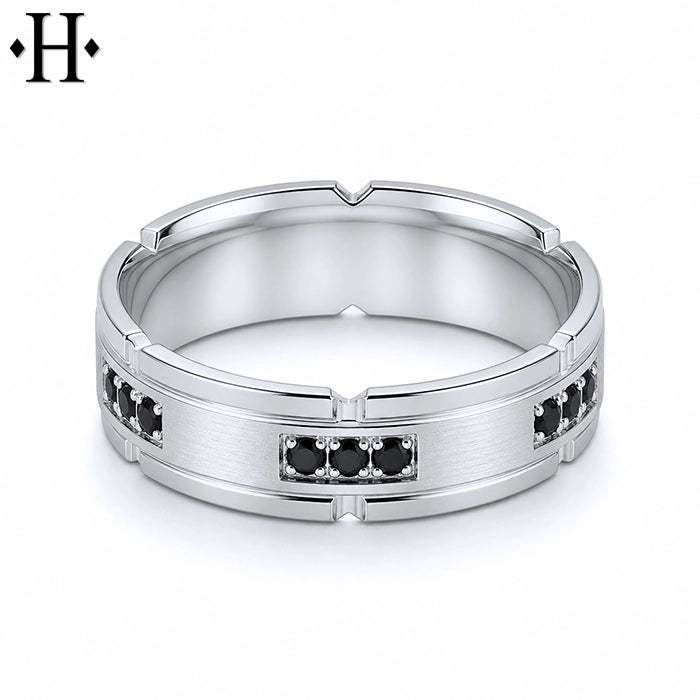 Genuine Black Diamond Carved Ring 6mm