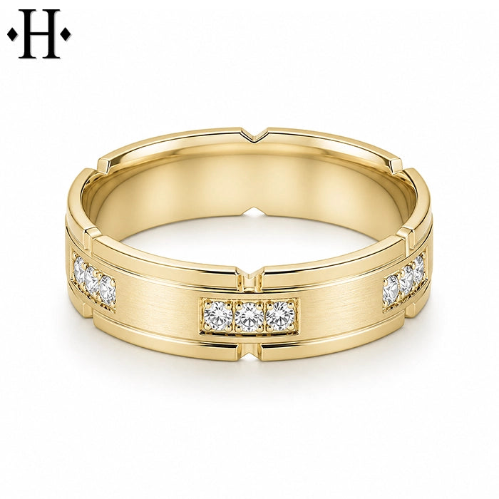 Natural Diamond Carved Ring 6mm