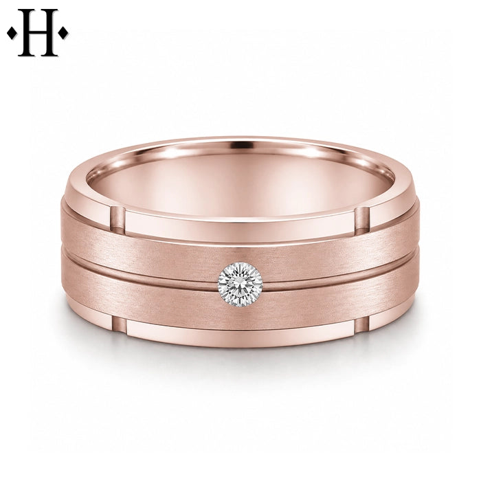 Natural Diamond Carved Ring 8mm
