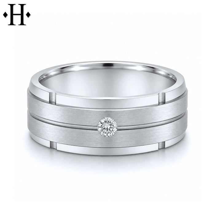 Natural Diamond Carved Ring 8mm