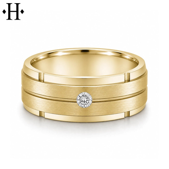 Natural Diamond Carved Ring 8mm