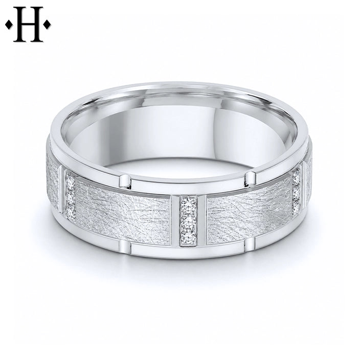 Natural Diamond Carved Ring 8mm
