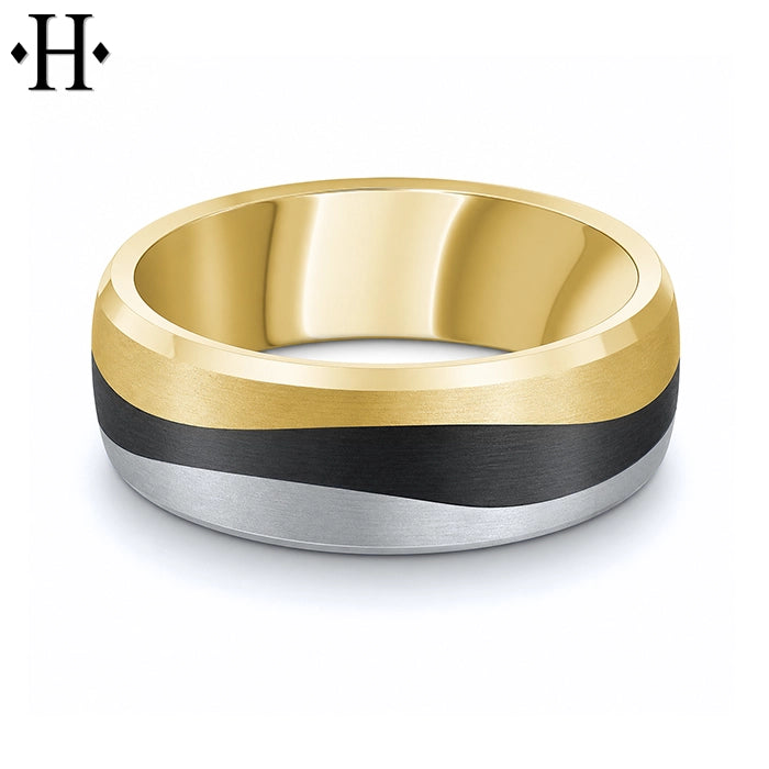 Black Carbon Fiber & Solid Gold Ring 7mm