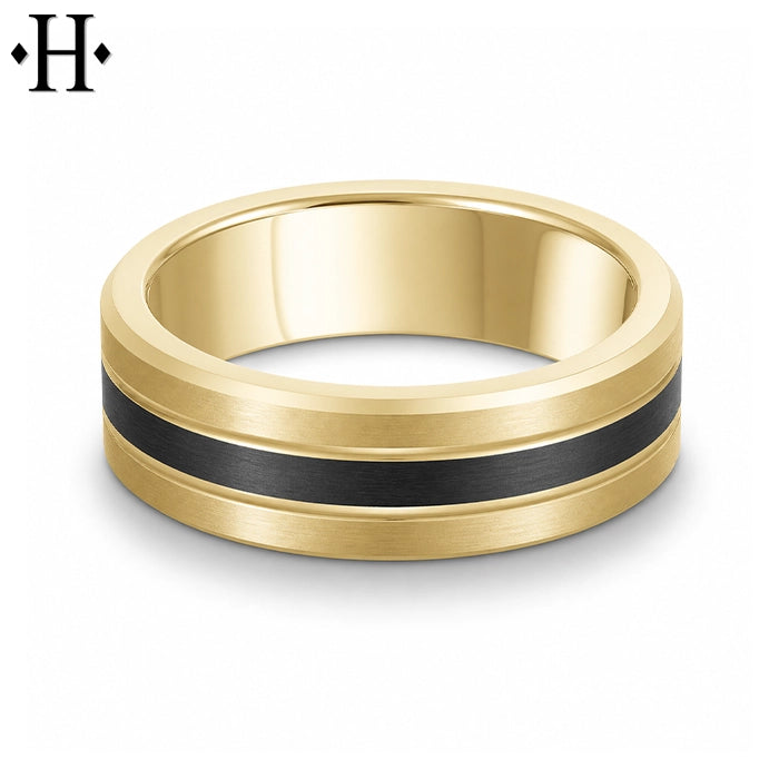 Black Carbon Fiber & Solid Gold Ring 7mm