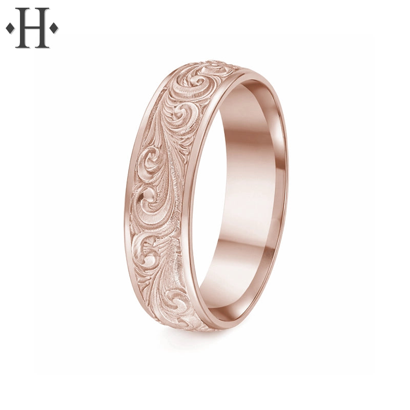 Hand Engraved Solid Gold Ring 6mm