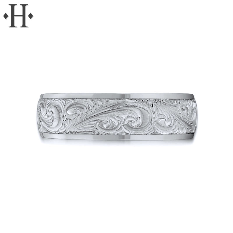 Hand Engraved Solid Gold Ring 6mm