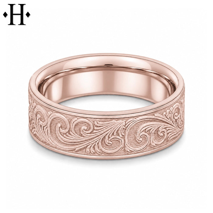 Engraved Solid Gold Ring 7mm