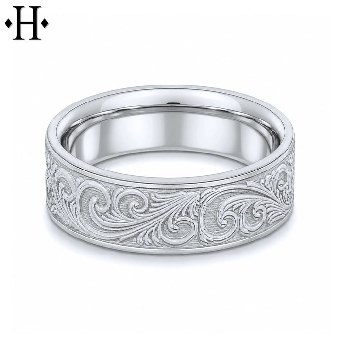 Engraved Solid Gold Ring 7mm