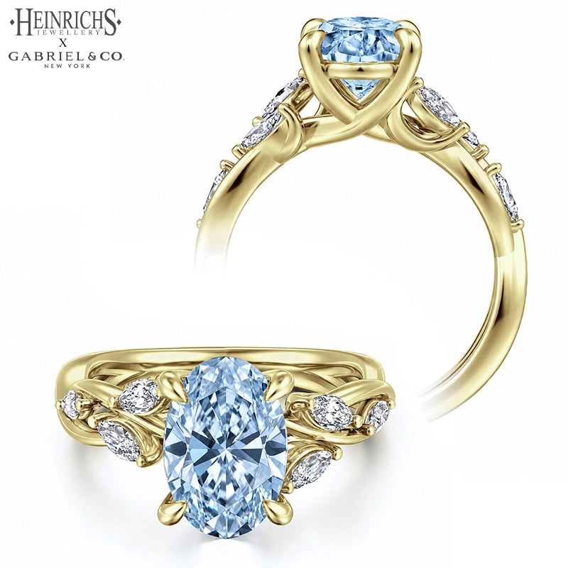 1.25ctr-2.50ctr Oval Cut Lab Grown Blue Diamond Ring