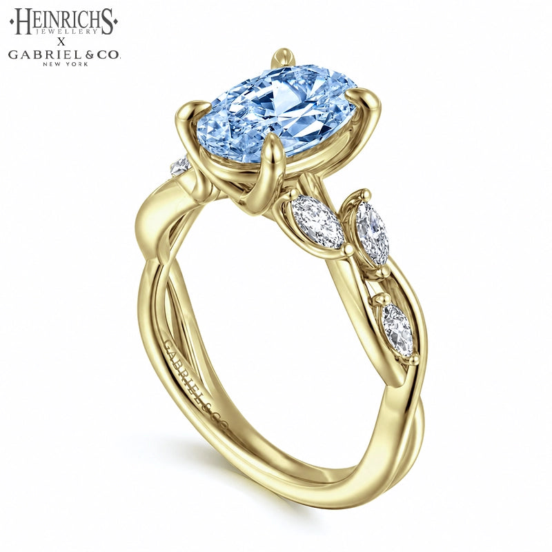 1.25ctr-2.50ctr Oval Cut Lab Grown Blue Diamond Ring