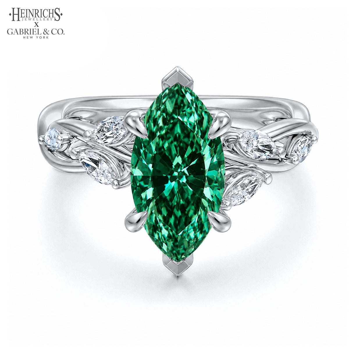 1.25ctr-2.50ctr Marquise Cut Lab Grown Green Diamond Ring Tailor Made