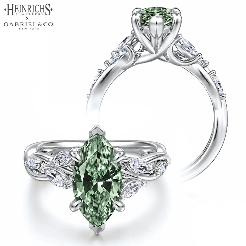 1.25ctr-2.50ctr Marquise Cut Lab Grown Sage Green Diamond Ring