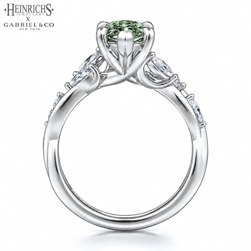 1.25ctr-2.50ctr Marquise Cut Lab Grown Sage Green Diamond Ring
